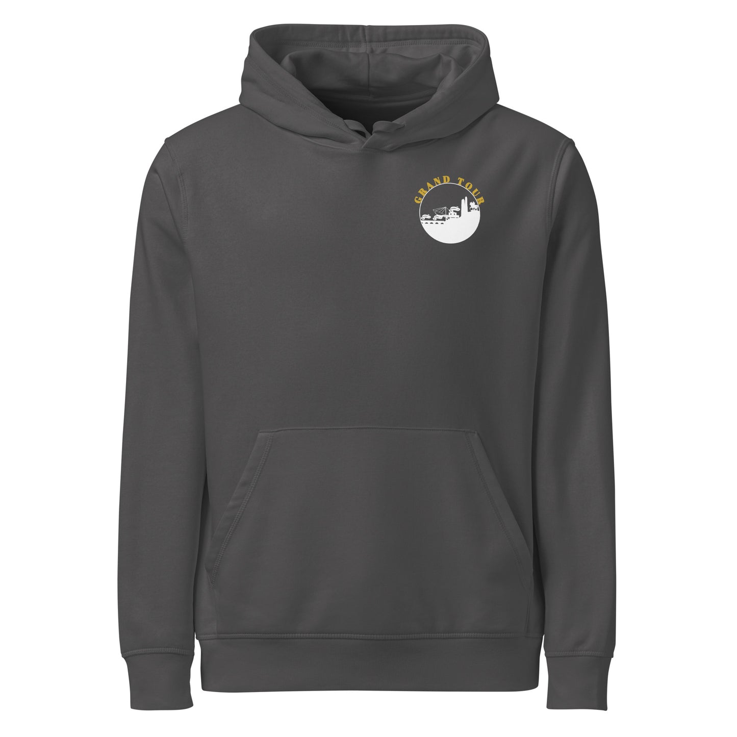 Cycling Grand Tour Hoodie with front pocket in dark gray eco-friendly hoodie for Tour de France Giro Italia La Vuelta fans