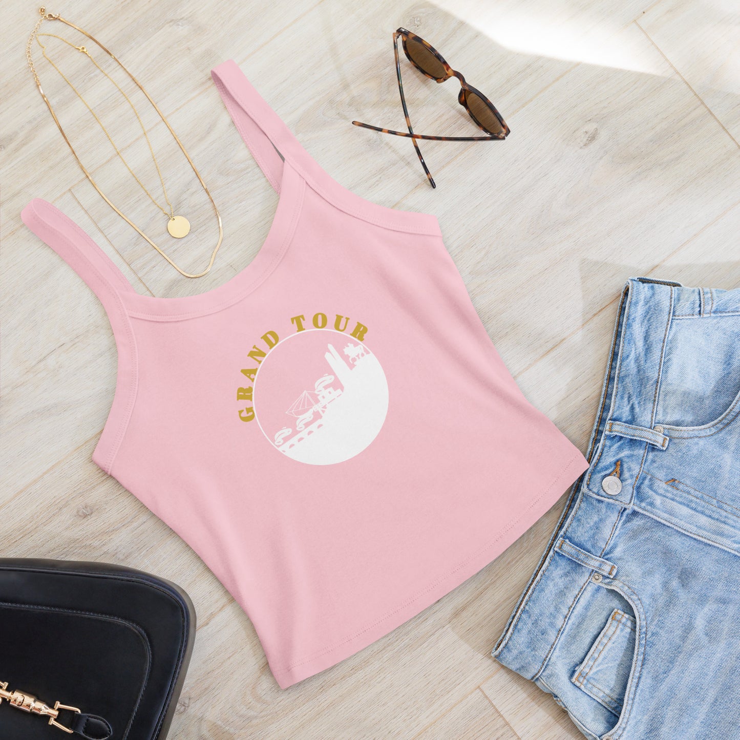 Pink VivaTrek Cycling Tank Top with Grand Tour design for fans of Tour de France