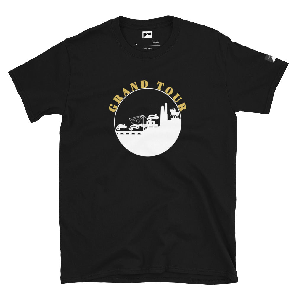 VivaTrek black Cyclists Grand Tour Graphic T-Shirt with white and gold cycling design