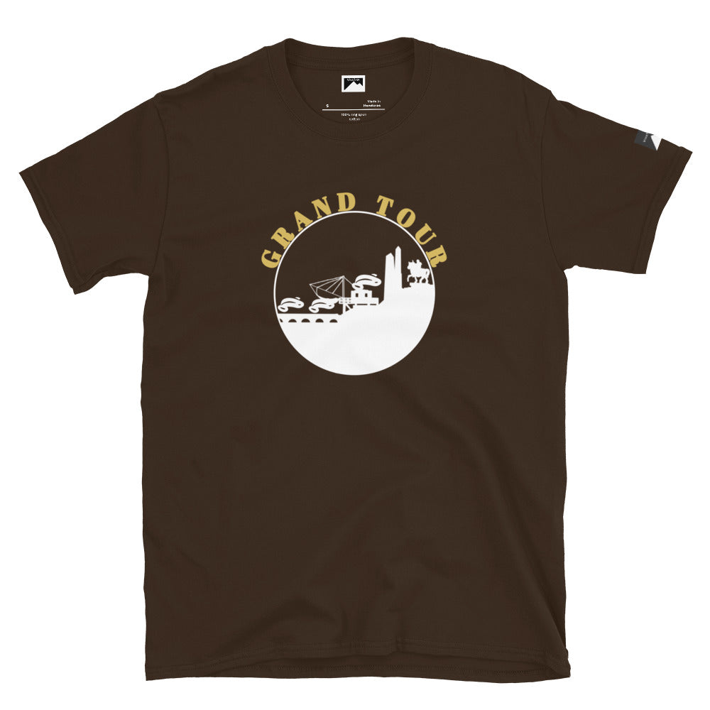 VivaTrek brown Cyclists Grand Tour Graphic T-Shirt with white and yellow tour design