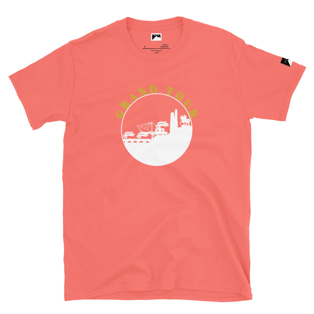 Coral VivaTrek Cyclists Grand Tour Graphic T-Shirt with white and yellow tour design