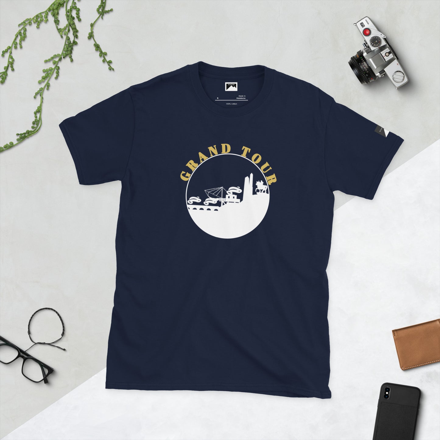 VivaTrek Cyclists Grand Tour Graphic T-Shirt in navy with yellow and white tour design