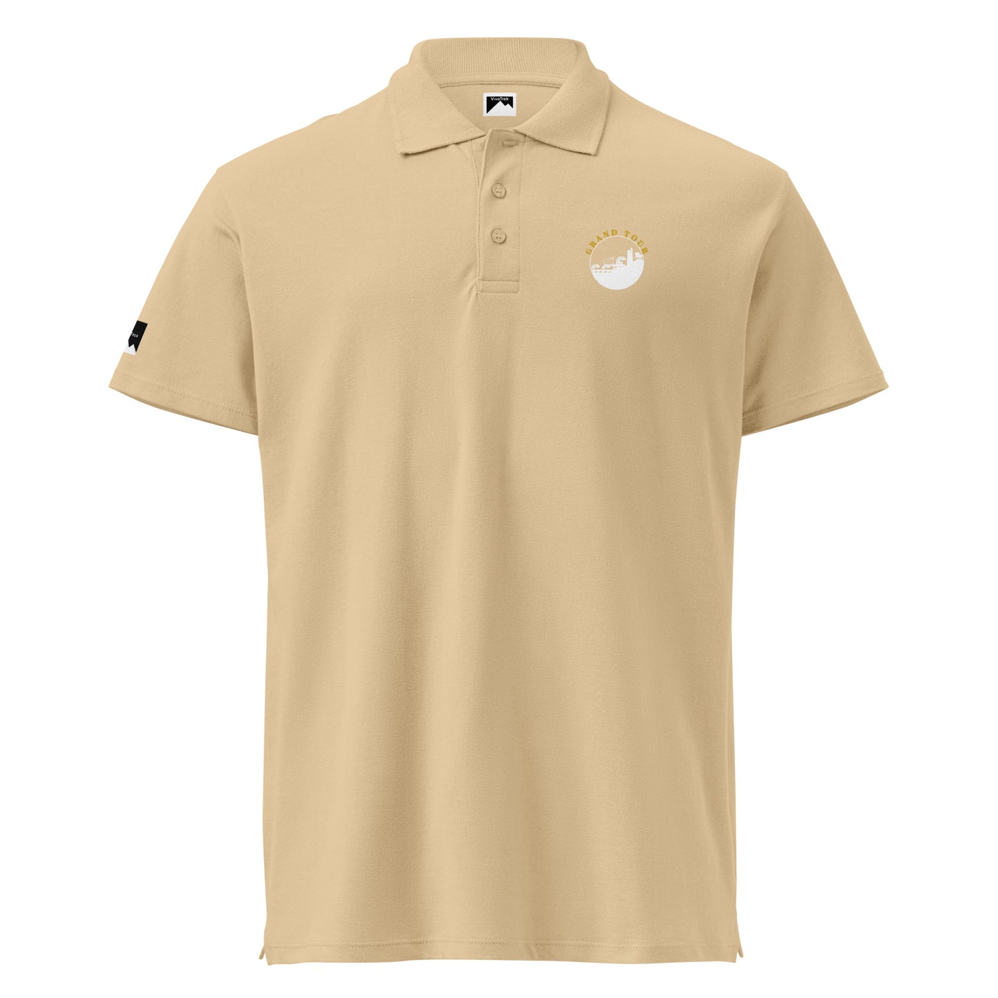 VivaTrek beige Cyclists Grand Tour Polo Shirt with button collar and small logo on chest