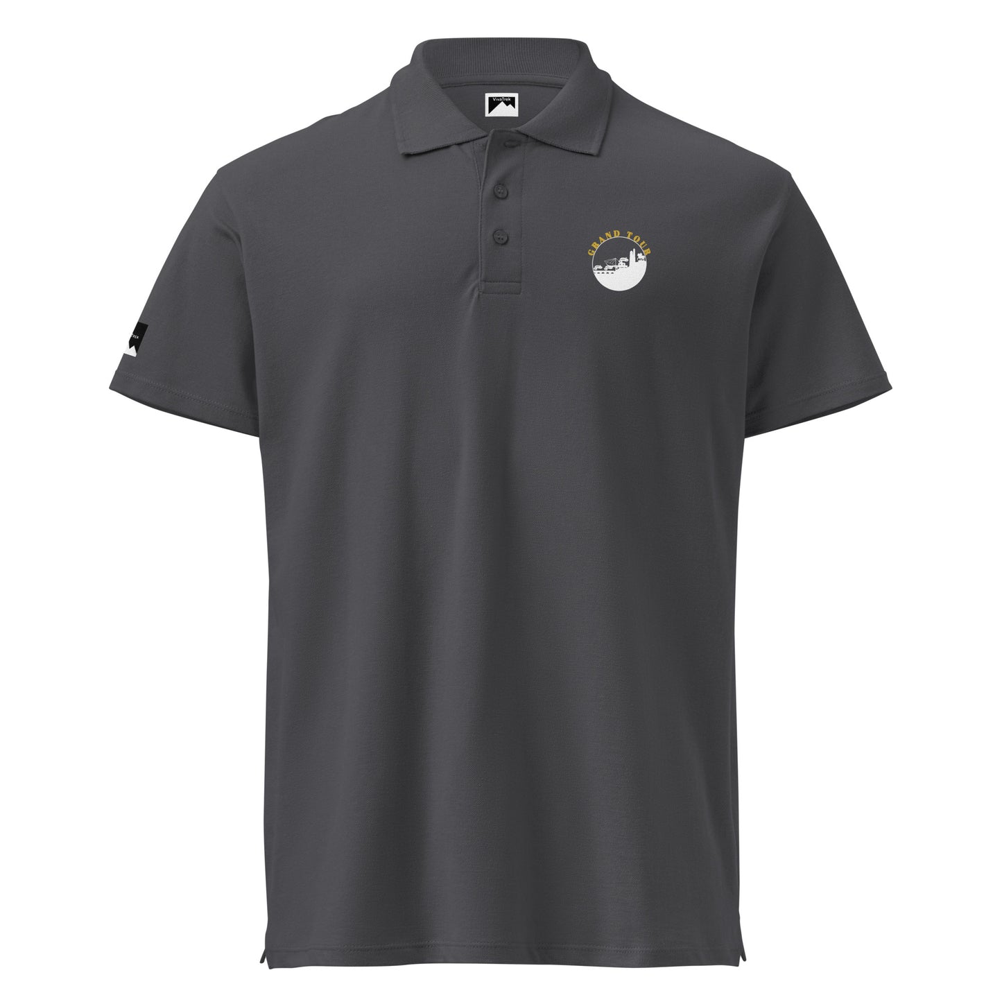 VivaTrek Cyclists Grand Tour Polo Shirt in dark gray with logo on chest and sleeve