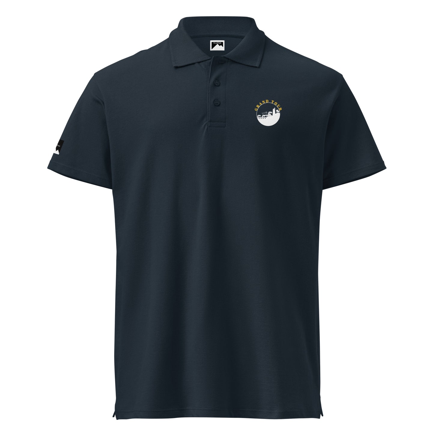 VivaTrek navy Cyclists Grand Tour Polo Shirt with short sleeves and buttoned collar