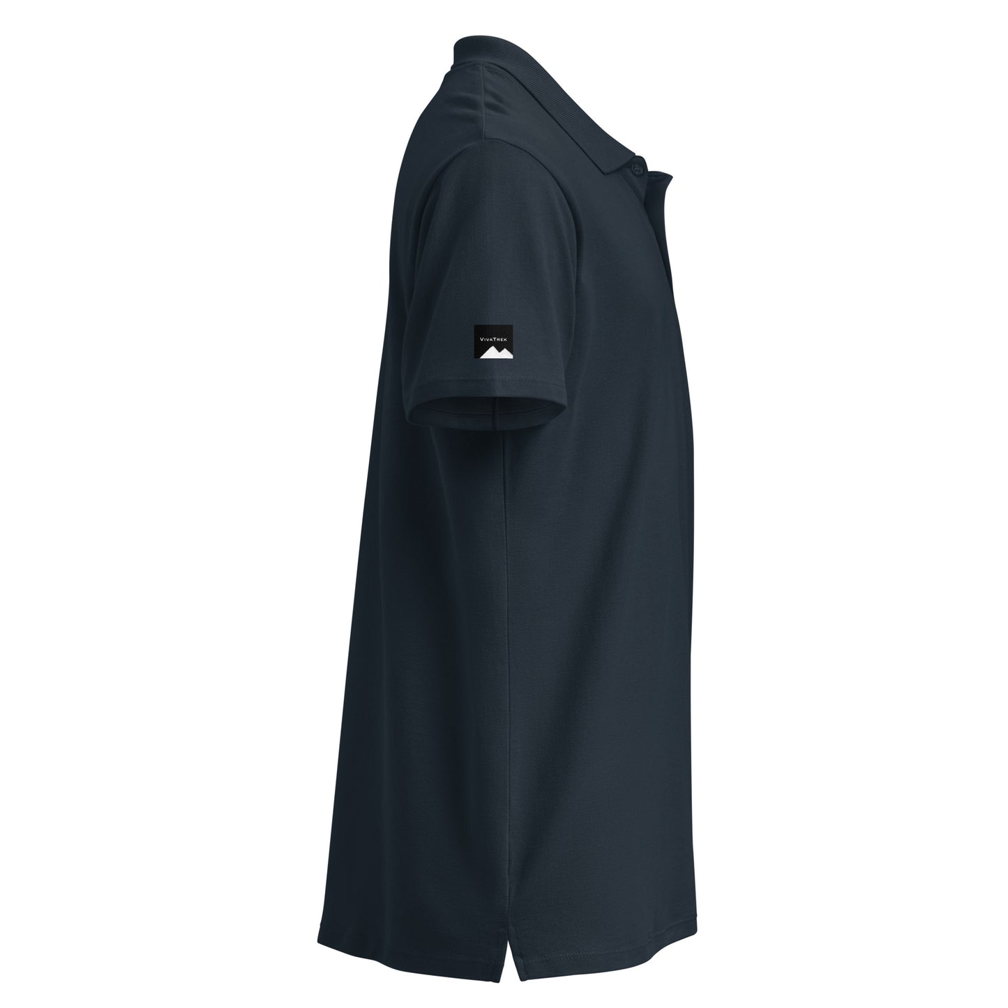 VivaTrek Cyclists Grand Tour Polo Shirt in black shown from side view with short sleeves