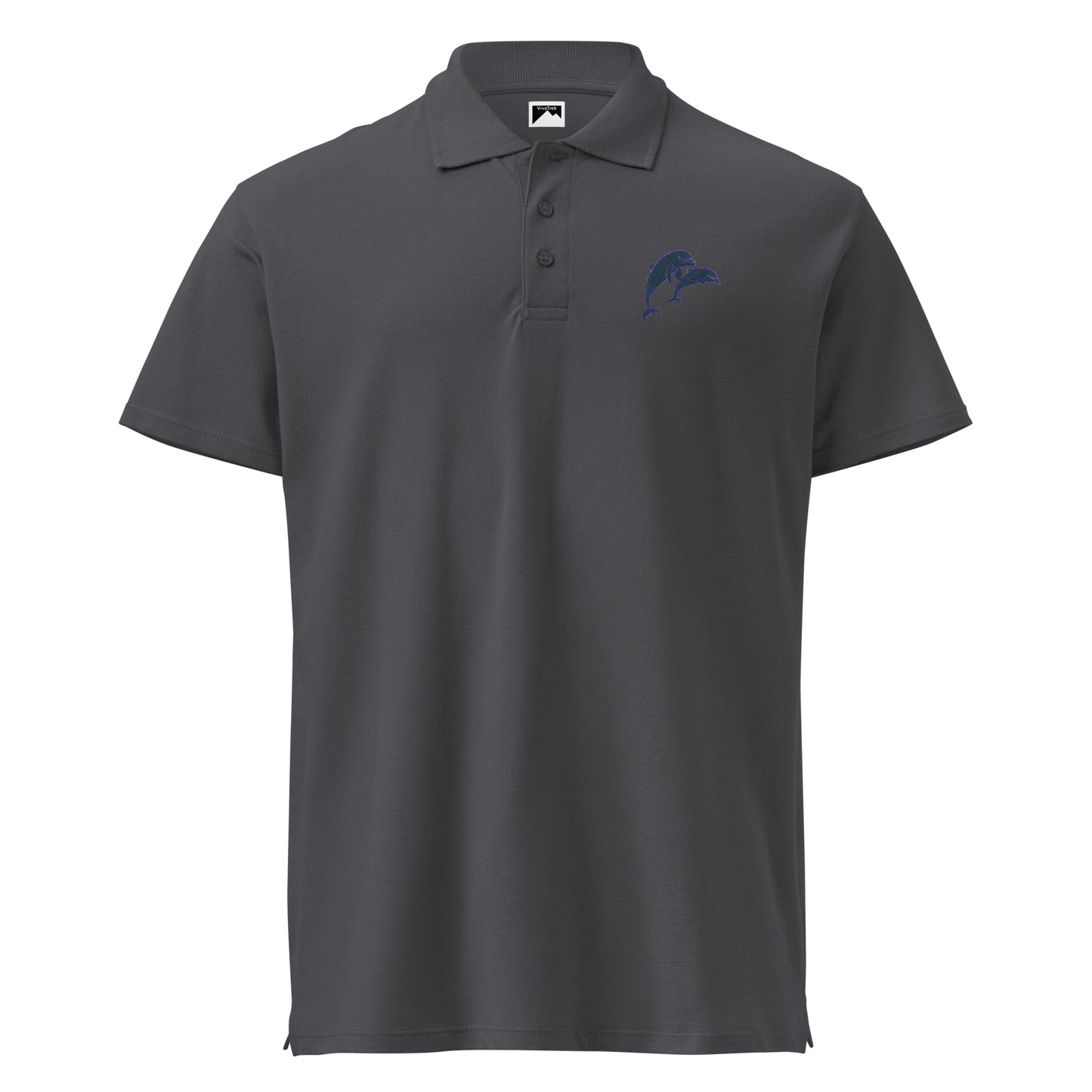 Dolphins Polo Shirt Mens Smart Casual Polo Shirt for marine life fans in dark gray with dolphin logo