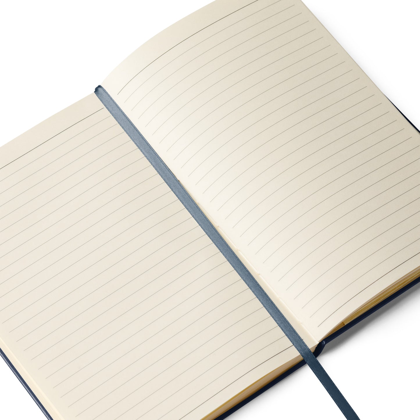 Open Earth Day Everyday Squirrels Hardcover Notebook showing lined cream pages with blue ribbon bookmark