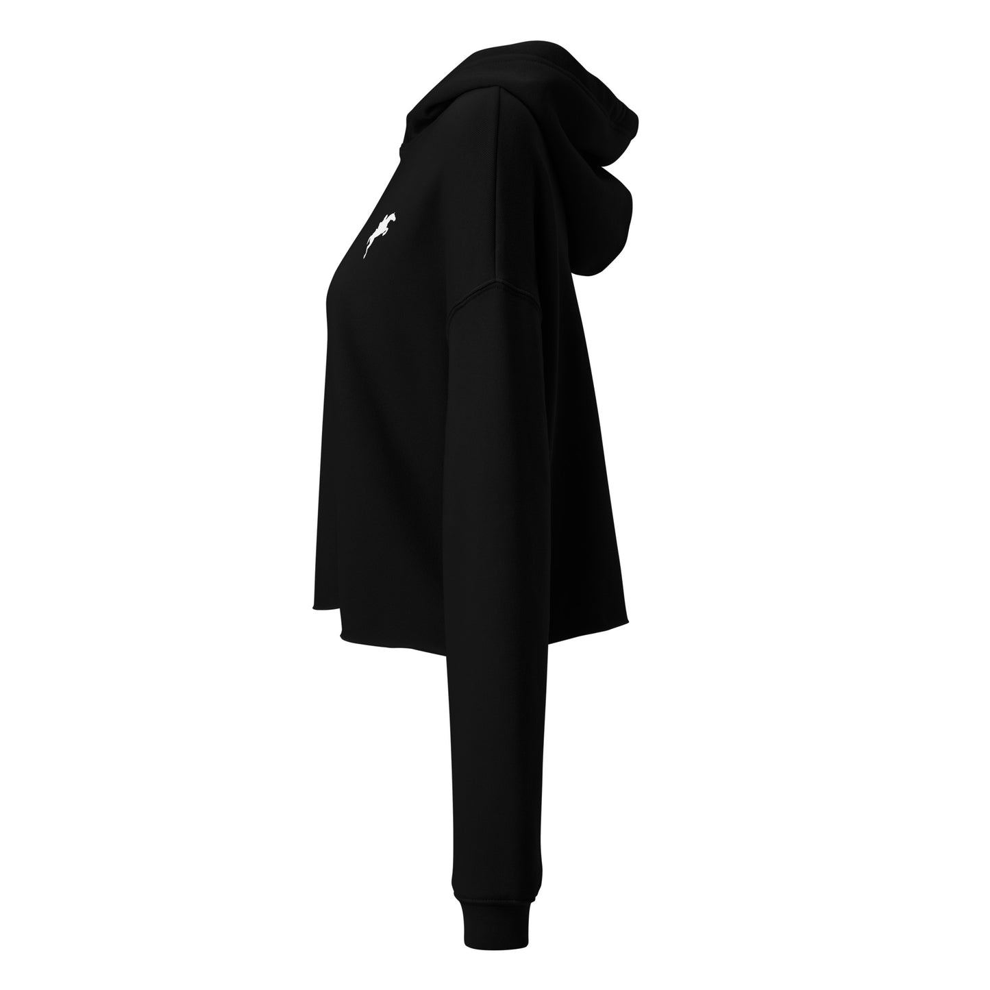 Black Equestrian Cropped Hoodie Womens Fleece Hoodie for horse riding fans by VivaTrek side view
