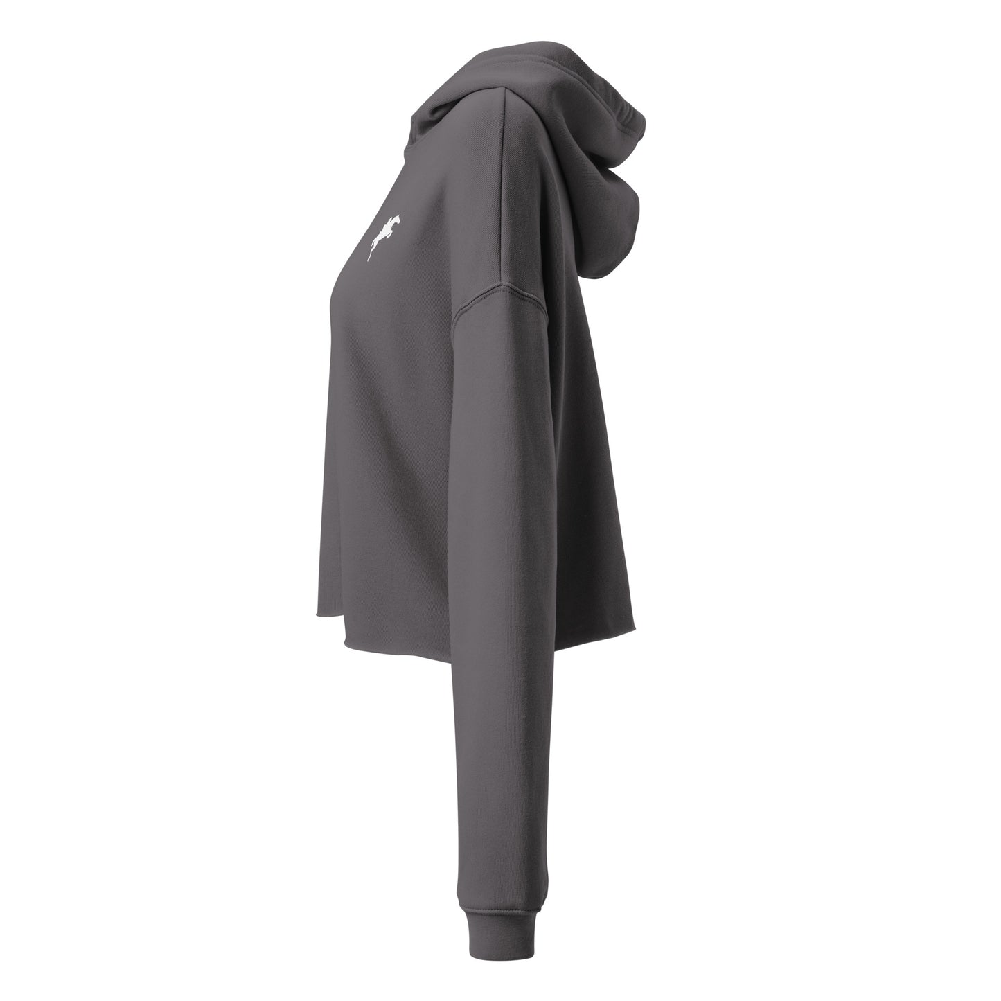 Equestrian Cropped Hoodie Womens Fleece Hoodie for horse riding fans in dark gray with long sleeves and hood