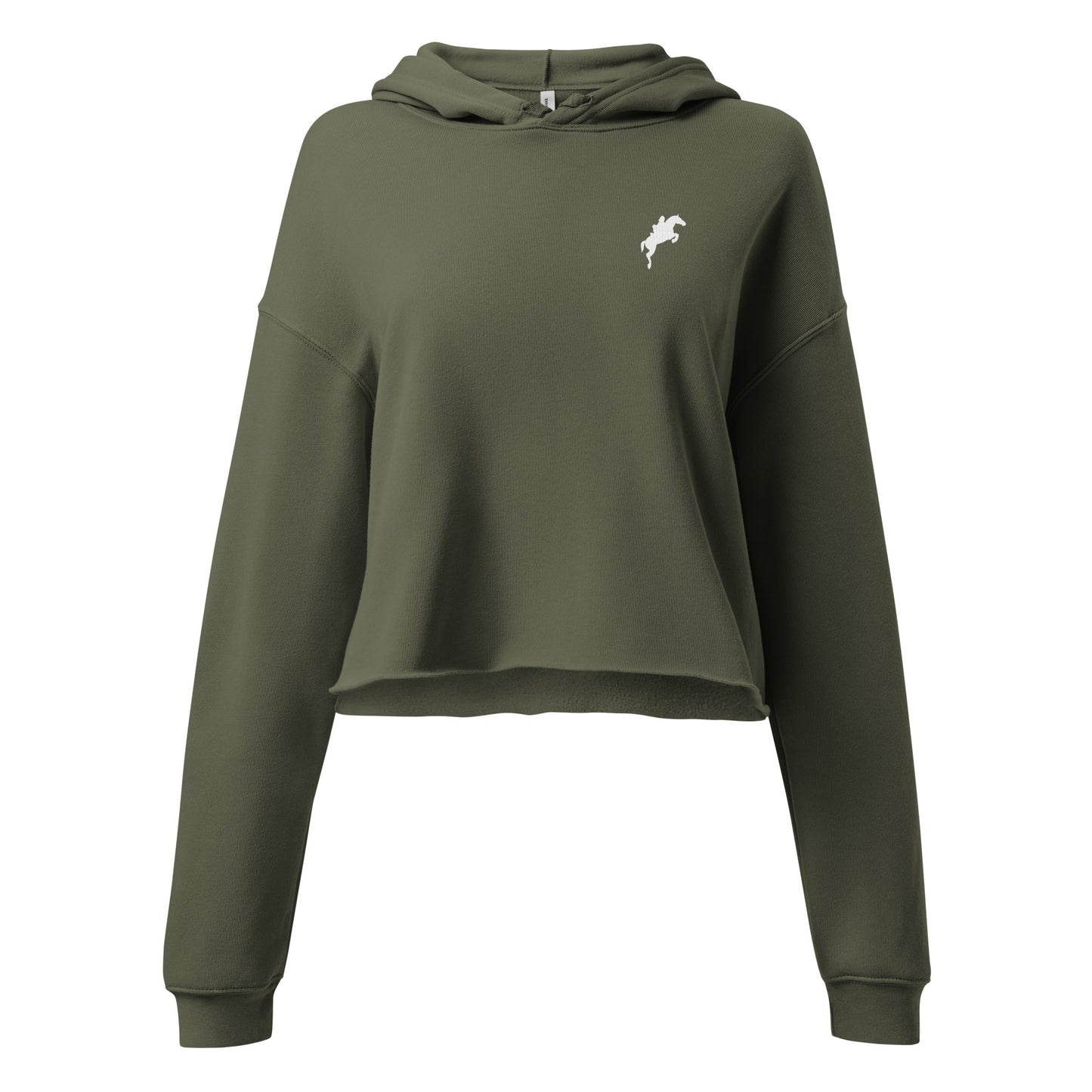 VivaTrek Equestrian Cropped Hoodie Womens Fleece Hoodie for horse riding fans in olive green with horse logo