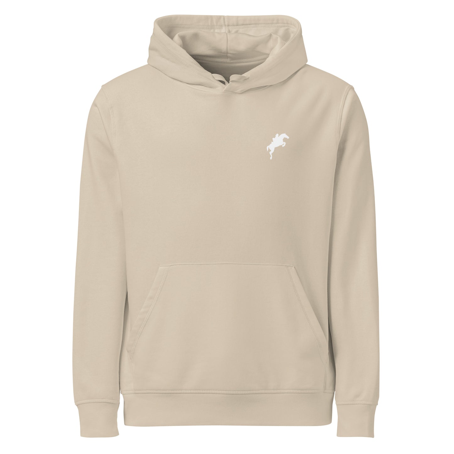 Beige Equestrian Eco-Friendly Organic Hoodie for horse riders and fans with horse logo on chest