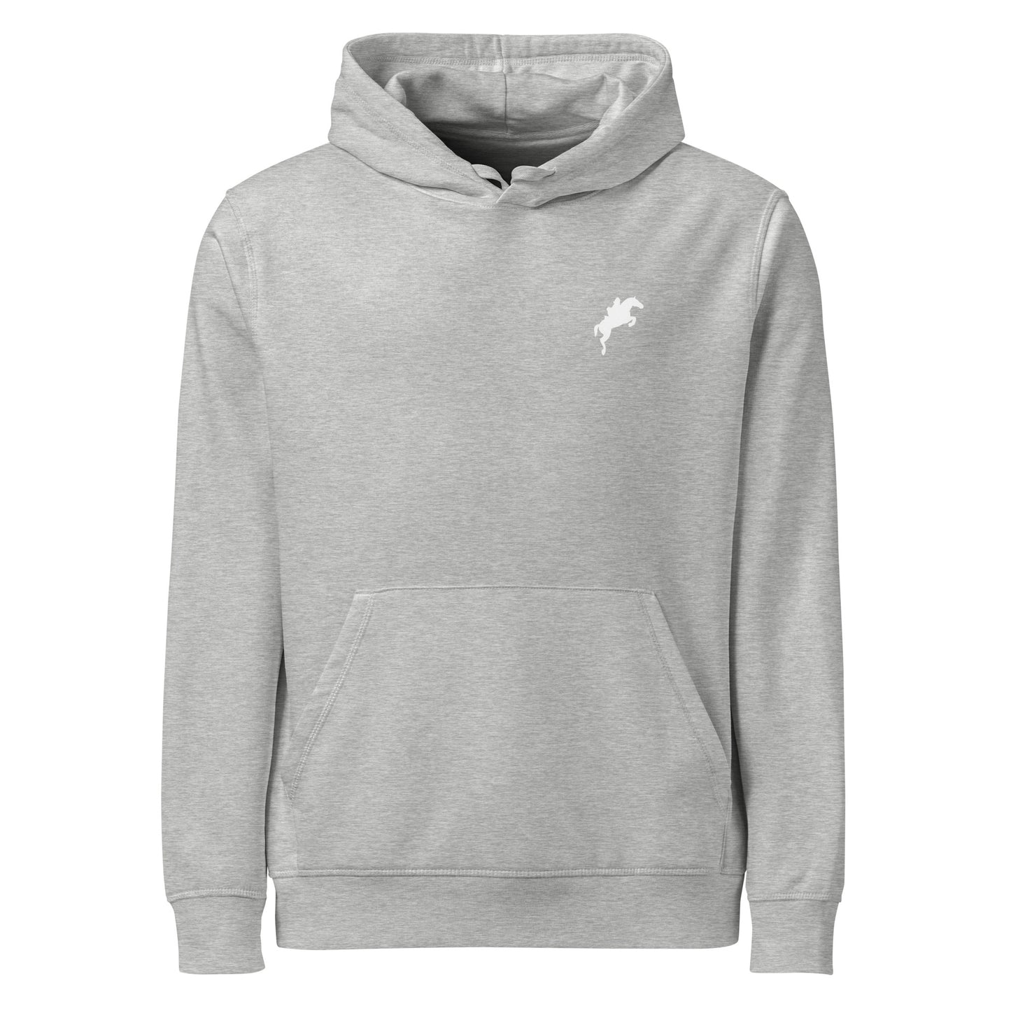 Gray Equestrian Eco-Friendly Organic Hoodie for horse riders and fans with horse logo on chest