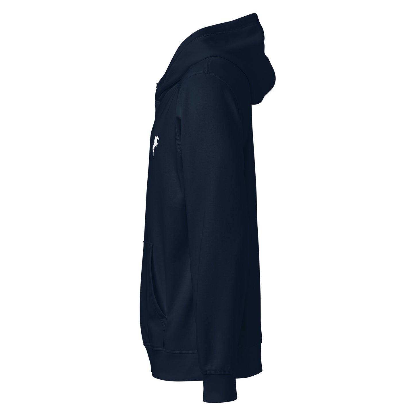 Navy blue Equestrian Eco-Friendly Organic Hoodie for horse riders and fans with front pocket and hood