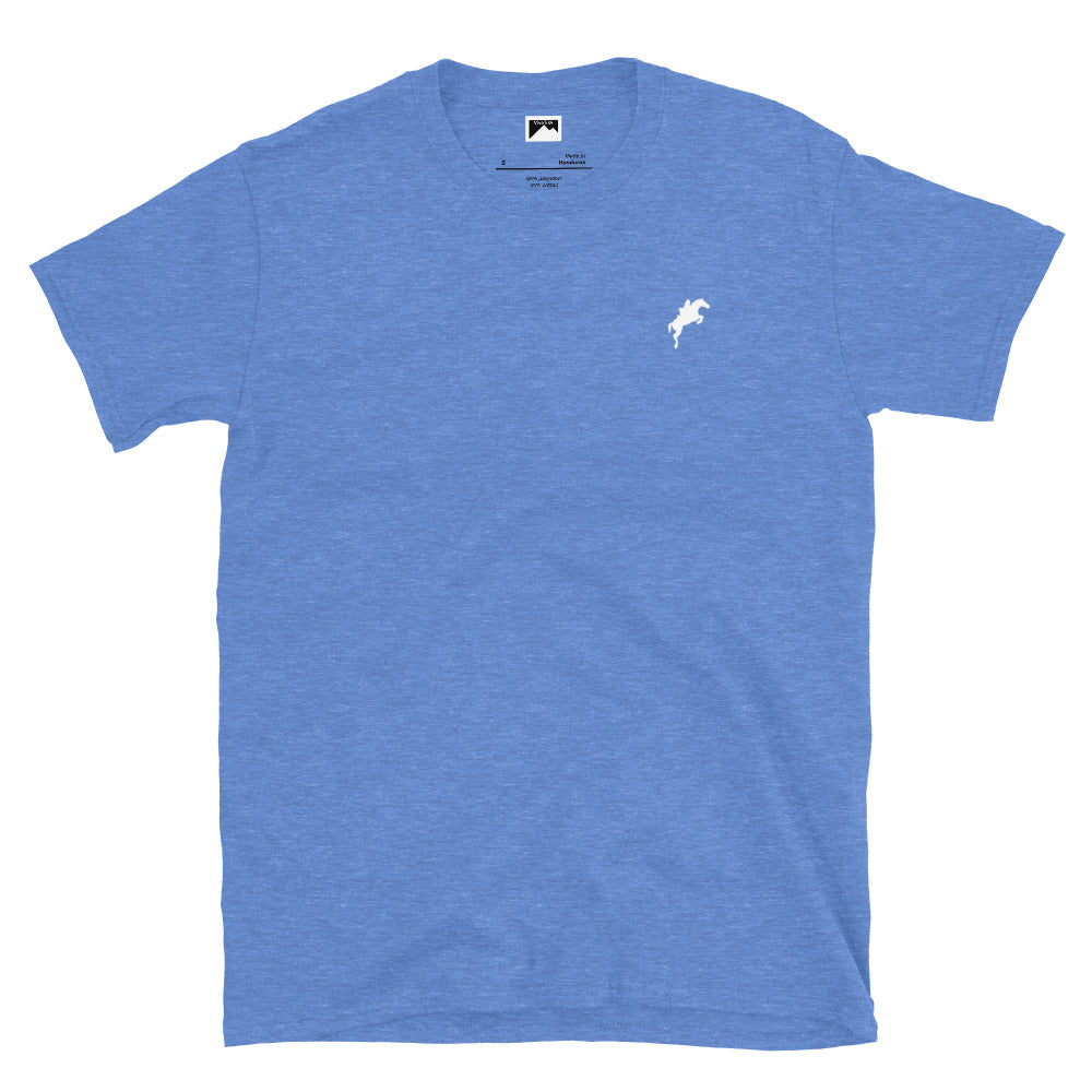 VivaTrek blue Equestrian Graphic T-Shirt for horse riding and ascot fans with small white horse logo