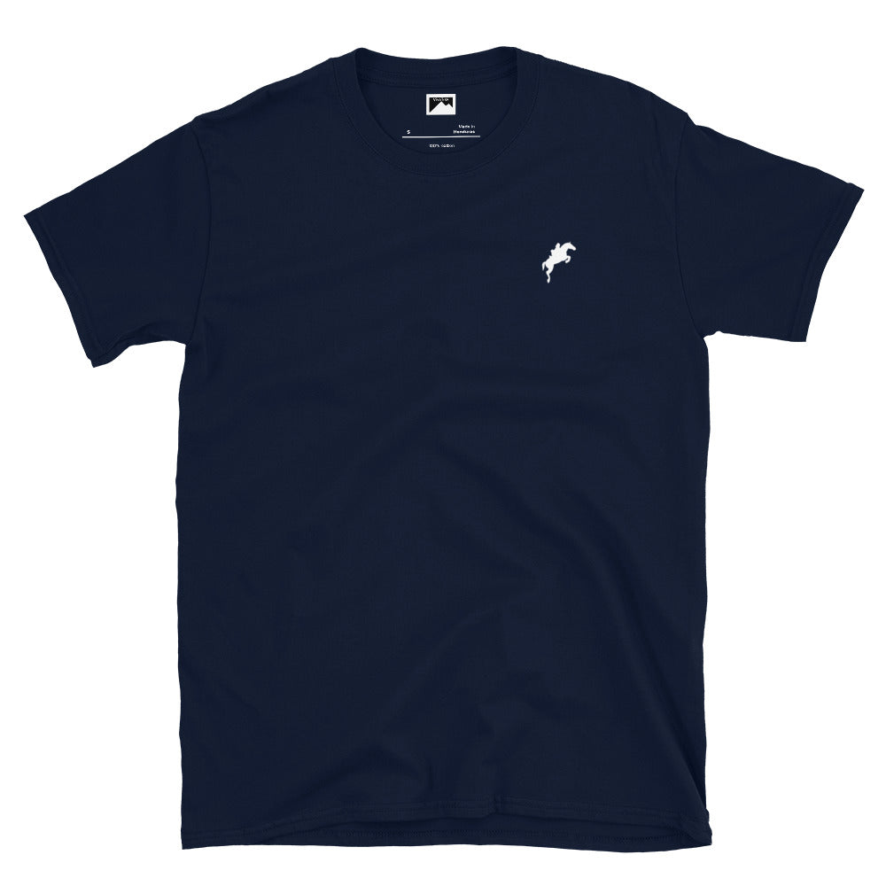Navy VivaTrek Equestrian Graphic T-Shirt for horse riding and ascot fans with small white horse logo