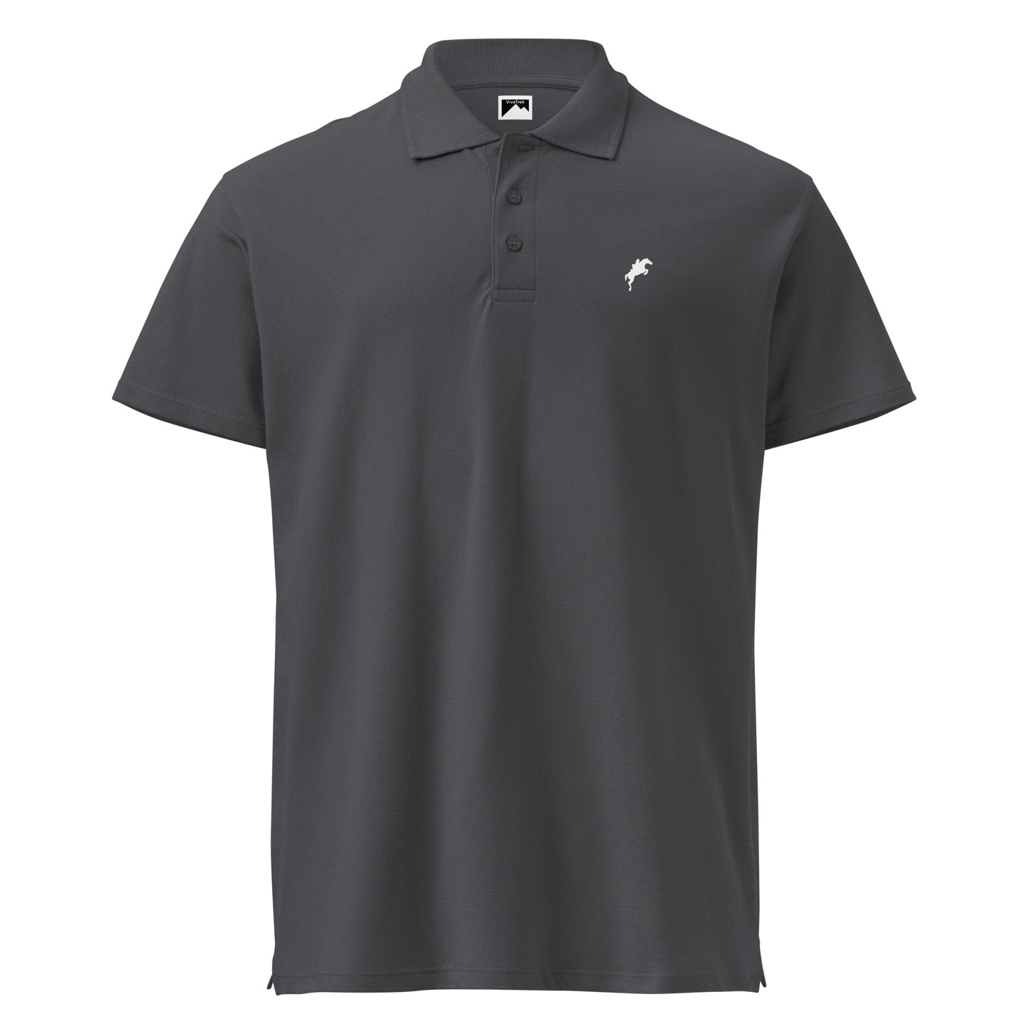 VivaTrek black Equestrian Logo Polo Shirt for horse riding fans with short sleeves and button collar