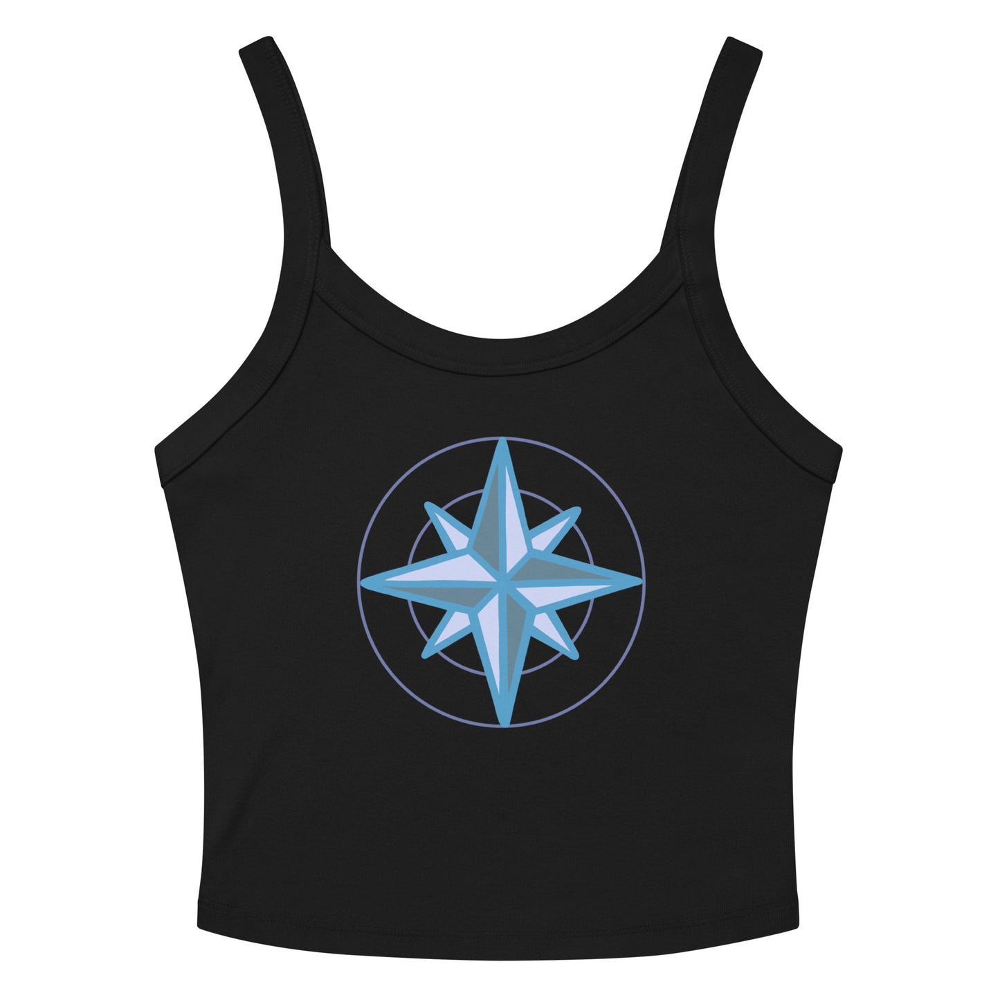 VivaTrek black Yoga Tank Top Womens Nautical Tank Top with blue compass design on front