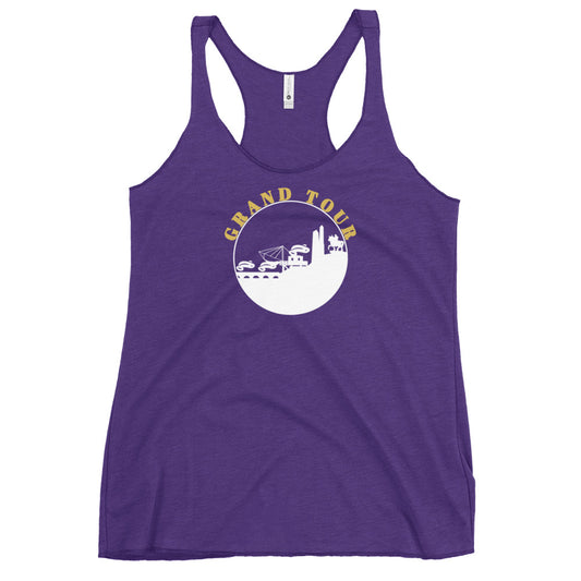 Cycling Tank Top Cyclists Grand Tour Racerback Tank Top for Tour de France Giro Italia La Vuelta fans in purple with graphic