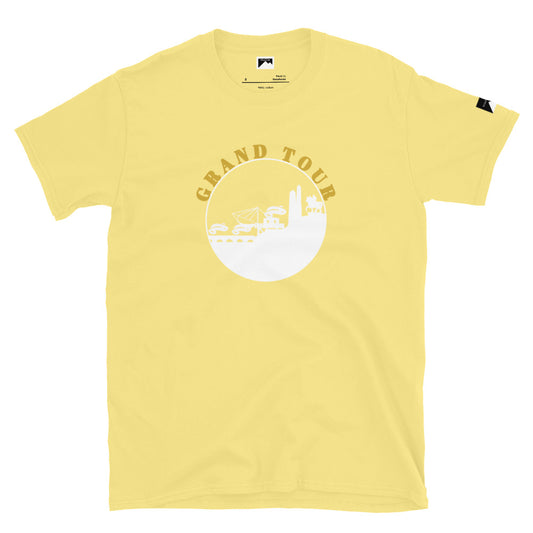 VivaTrek yellow Cyclists Grand Tour Graphic T-Shirt with vintage cycling scene print