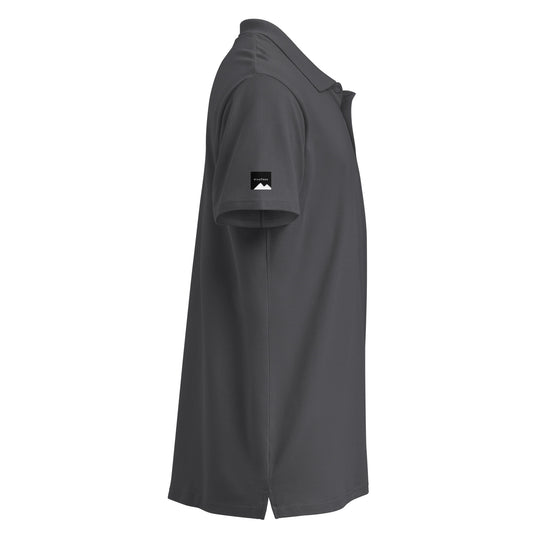 Side view of VivaTrek black Cyclists Grand Tour Polo Shirt with short sleeves and collar