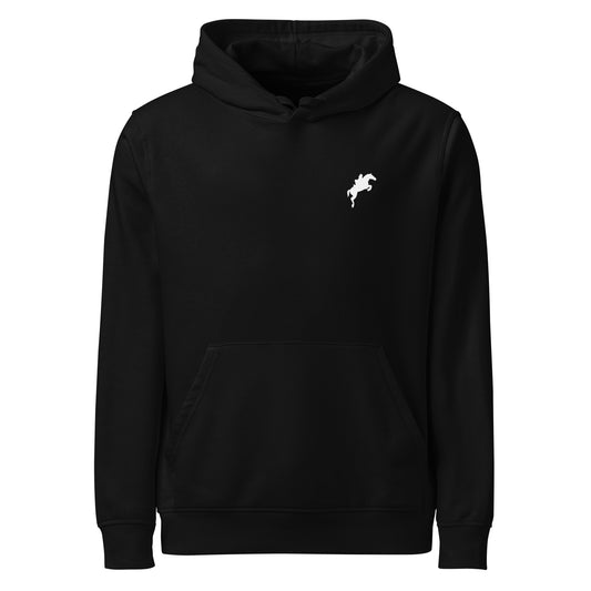 Black Equestrian Eco-Friendly Organic Hoodie for horse riders and fans with white horse logo