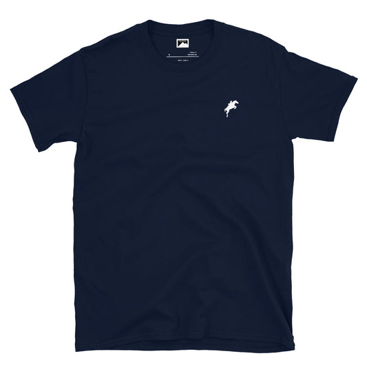 Navy VivaTrek Equestrian Graphic T-Shirt for horse riding and ascot fans with small white horse logo